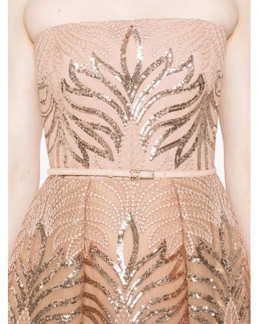 Elie Saab Natural Sequin-Embellished Strapless Dress