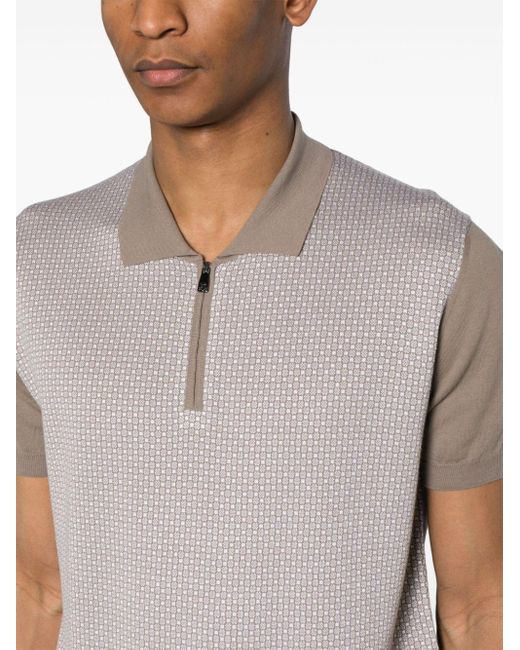 Corneliani Gray Mini-check Fine-knit Polo Shirt for men