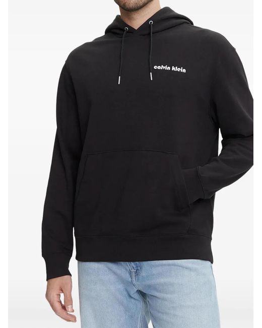 Calvin Klein Black Drawstring Kangaroo-Pocket Hoodie for men
