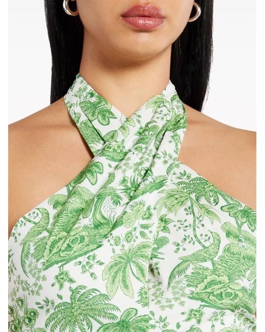 Staud Green Kai Botanical-Print Halterneck Top