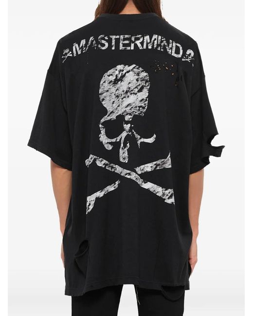 Mastermind Japan Black Distressed Skull-Print T-Shirt for men
