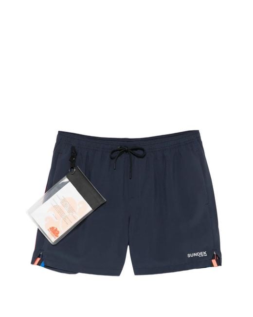 Sundek Blue Short De Bain À Logo Imprimé for men