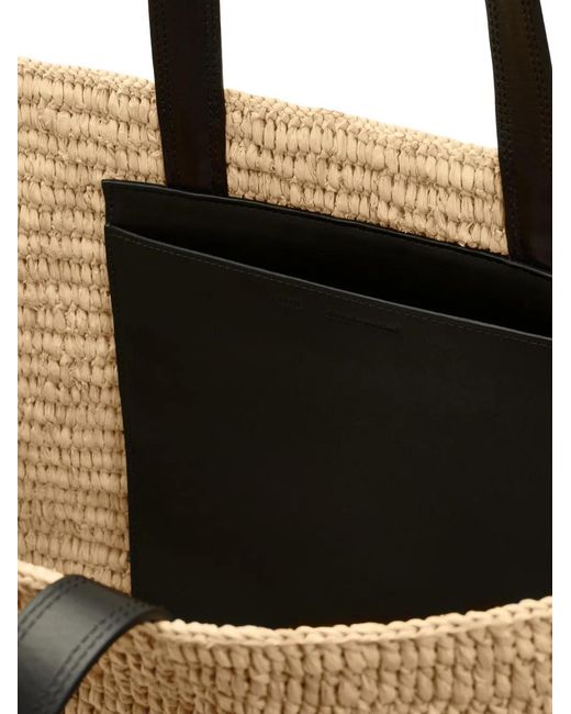 AMI Natural Raffia Tote With Leather Logo Handles