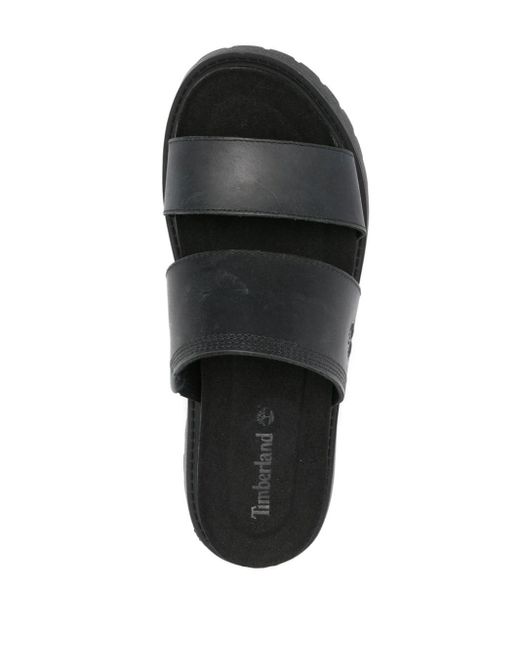 Timberland Black Logo-debossed Leather Sandals