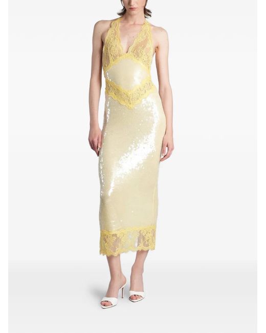 retroféte White Vicky Sequin-Embellished Lace-Trim Midi Dress