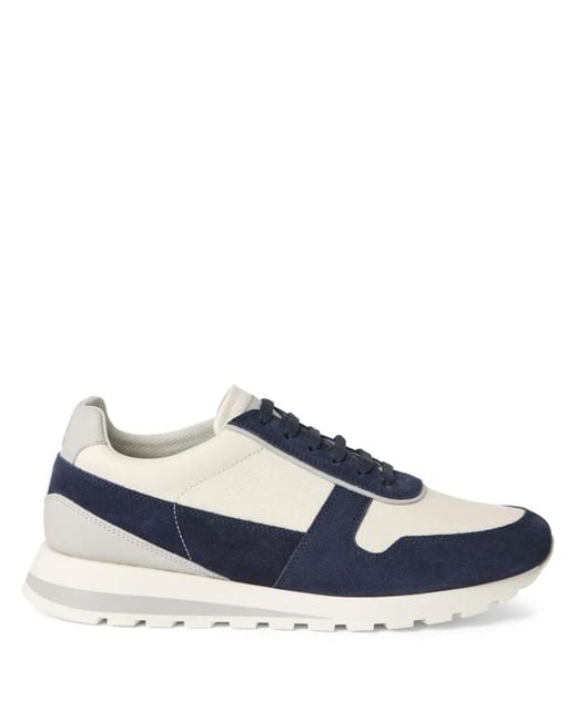 Brunello Cucinelli Blue Washed Suede And Calfskin Runner Sneakers for men