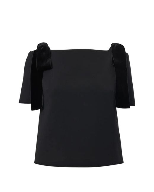 Carolina Herrera Black Short-Sleeve Bows-Detail Blouse