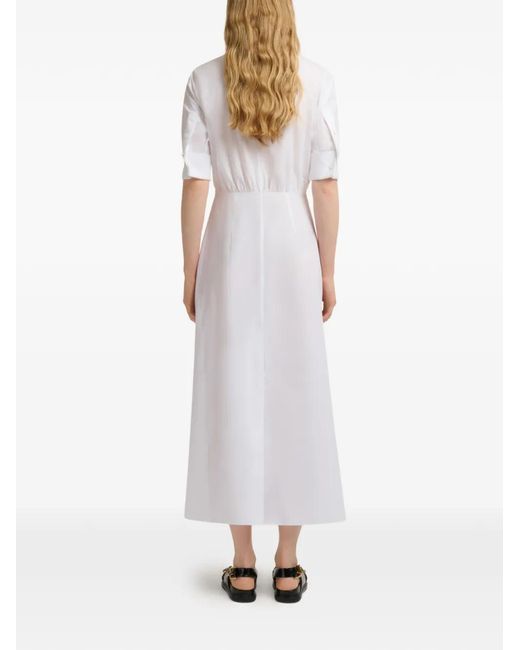 Marni White Poplin Shirt Dress With Gathering