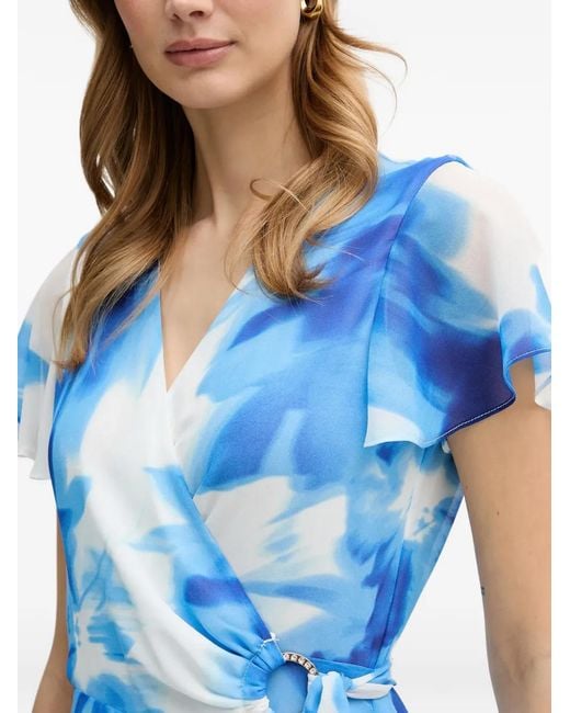 Joseph Ribkoff Blue Ruffle-Detail Printed Midi Dress