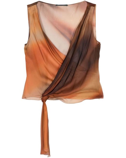 Alberta Ferretti Brown Semi-transparentes Top mit Knotendetail