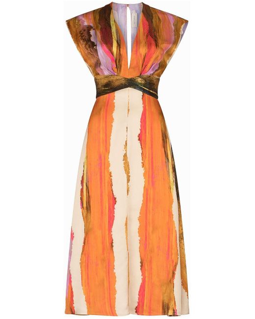 Silvia Tcherassi Orange Ivanova Sleeveless Mid Dress