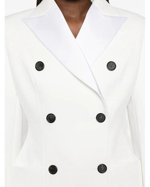 LA PISCINE White Double-Breasted Peaked-Lapel Blazer