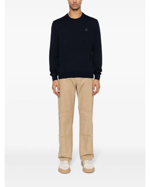 Maison Kitsuné Blue Fox-Motif Wool Jumper for men