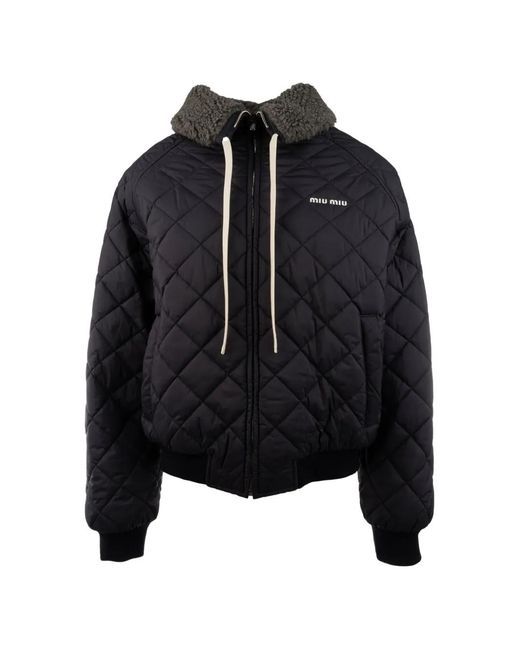 Miu Miu Black Quilted Shearling-Collar Jacket