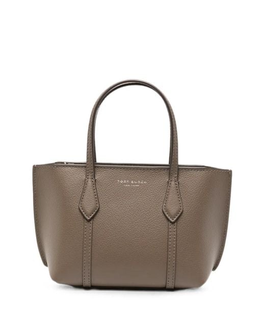 Tory Burch Brown Mini Perry Pebbled Leather Tote Bag