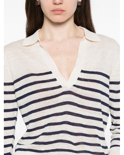 Majestic Filatures White Polo En Maille À Rayures