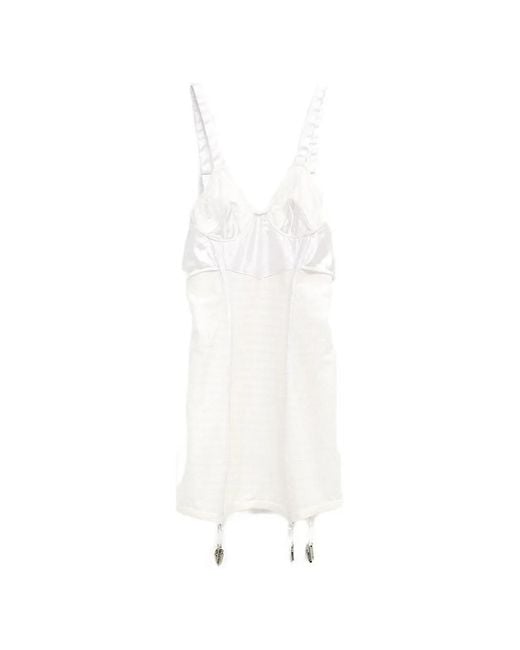 JULIE KEGELS White Satin-Panelled V-Neck Corselette