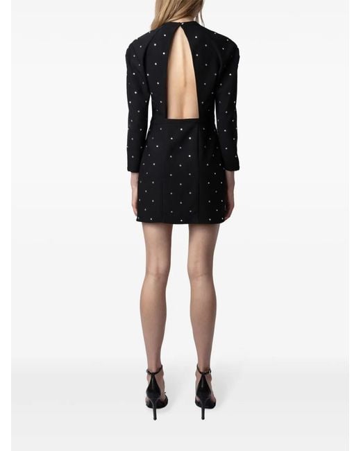 Zadig & Voltaire Black Racia Crystal-Embellished Woven Mini Dress