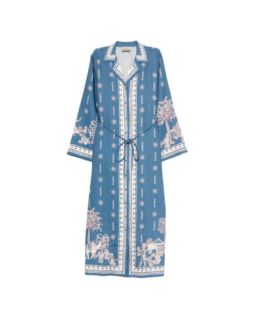 ALÉMAIS Blue Acacia Patterned Tie Dress