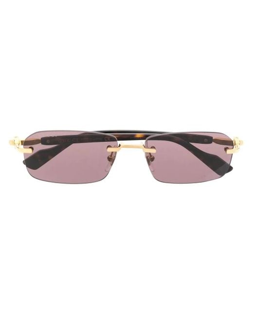 Gucci Pink Rimless Rectangle-Frame Sunglasses