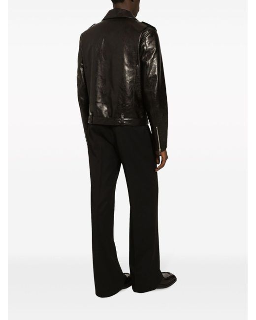 Veste de moto en cuir grainé Dolce & Gabbana pour homme en coloris Black