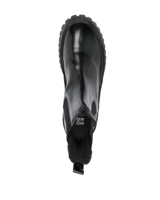 Moma Black Elasticated-Side-Panels Leather Chelsea Boots for men