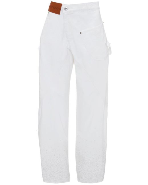 J.W. Anderson White Twisted Workwear Jeans mit Kristallverzierung