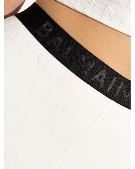 Balmain White Monogram High-rise leggings