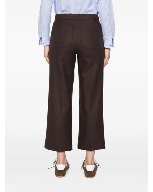 MAISON 123 White Melina Pinstripe-Pattern Cropped Trousers