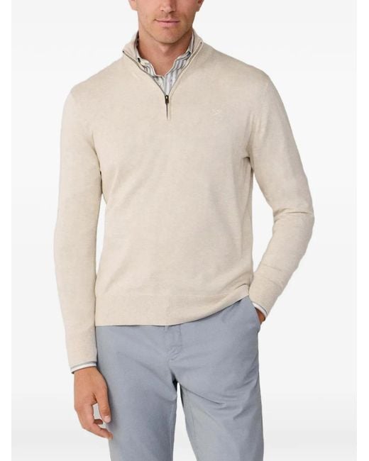 Hackett Blue Embroidered Quarter-Zip Sweater for men