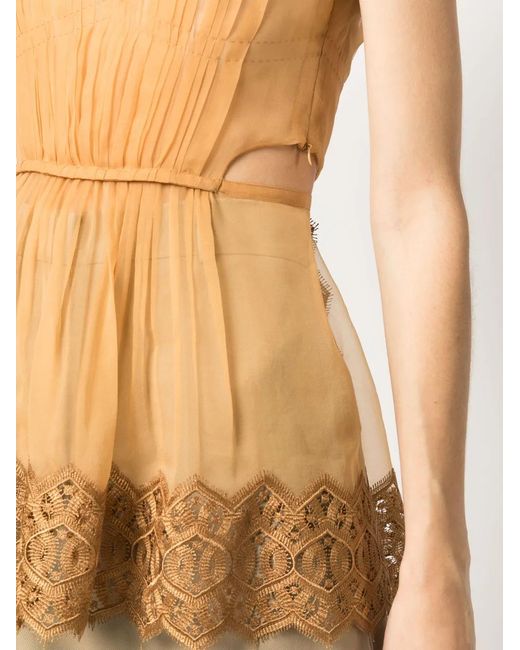 Alberta Ferretti White Lace-Trim Silk Tank Top