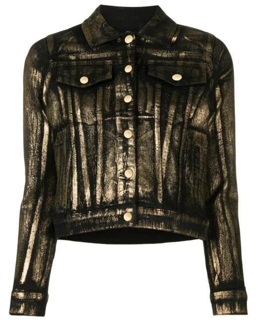 Madison Maison Black Panelled Foiled-Finish Denim Jacket