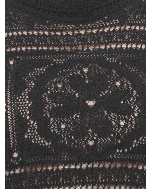 D.exterior Black Robe Sans Manches En Maille Ajourée
