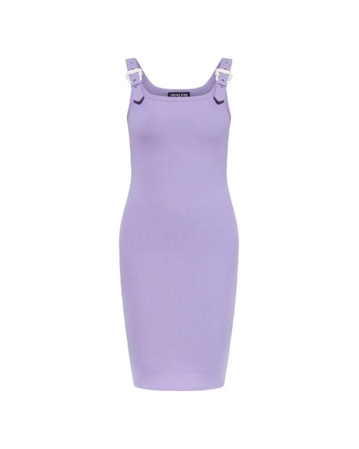 Versace Jeans Couture Purple Buckle-Detail Ribbed Dress