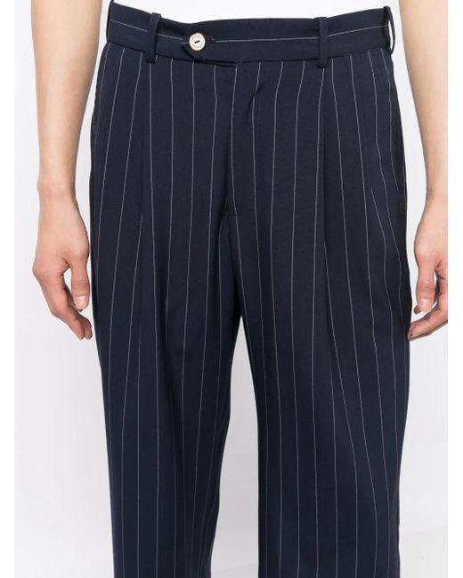 Late Checkout Blue Pinstripe-Pattern Virgin Wool Trousers for men