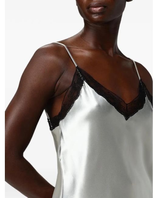 Alberta Ferretti White Lace-Trim Satin Top