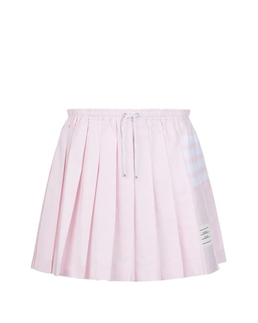 Thom Browne Pink Oxford 4-Bar Drawstring Pleated Mini Skirt