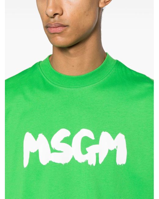 MSGM Green Logo-print Cotton T-shirt for men
