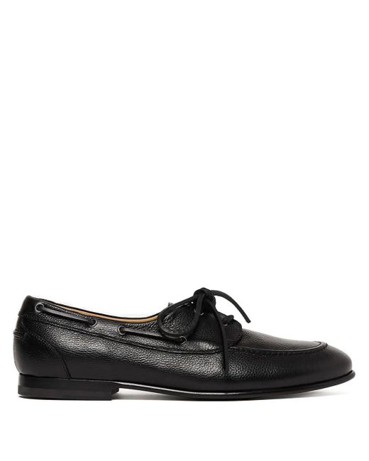 Scarosso Black Ginevro Leather Lace-Up Boat Shoes for men