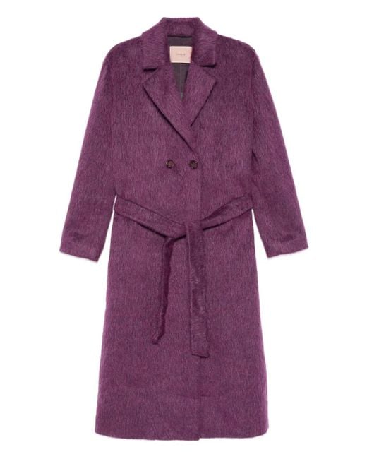 Twinset Purple Belted double-breasted coat
