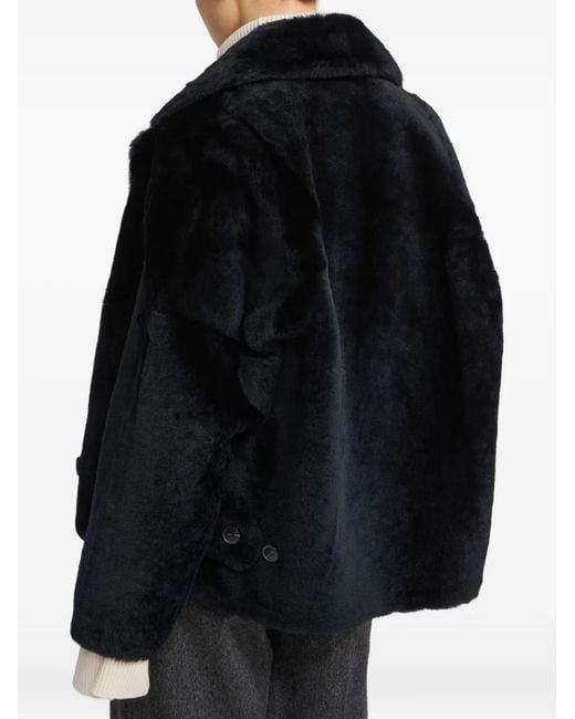 Yves Salomon Black Shearling Pea Jacket