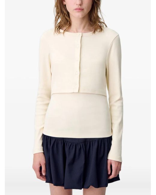 Claudie Pierlot Natural Button-Front Long-Sleeve Sweater