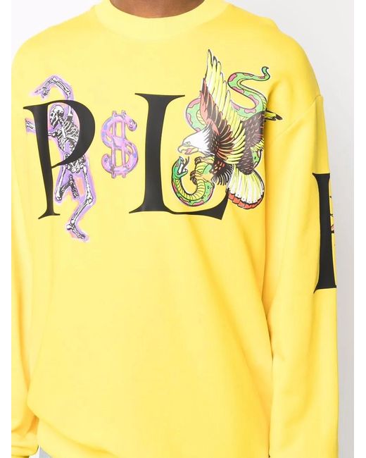 Philipp Plein Yellow Graphic-Print Cotton Sweatshirt for men