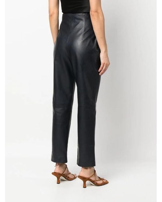 Alberta Ferretti Blue Straight-Leg Leather Trousers