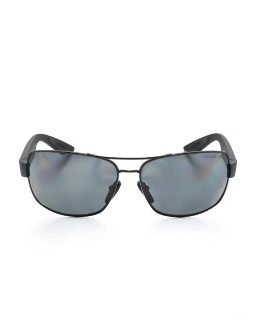 Prada Gray Rectangle-Frame Logo-Print Sunglasses for men