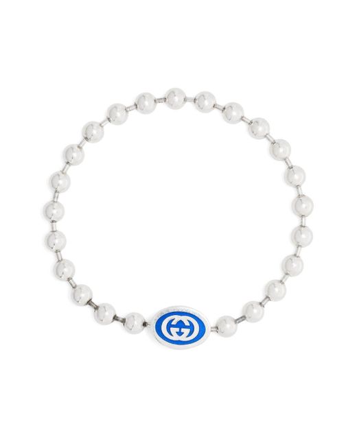 Gucci White Sterling Silver Interlocking G Ball-chain Bracelet for men