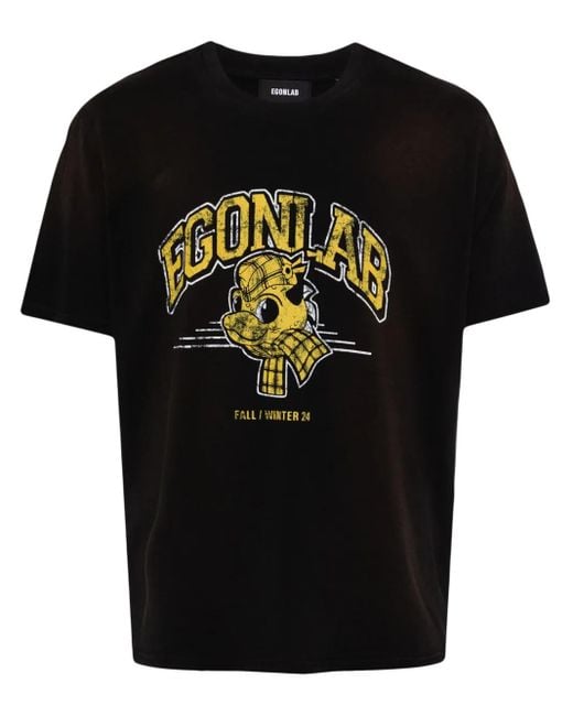 Egonlab Black Graphic Print Cotton T-Shirt for men