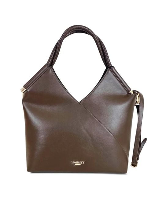 Twinset Brown Logo-Plaque Top-Handle Tote Bag