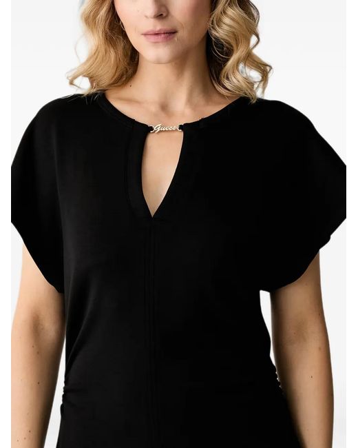 Guess Black Logo-Plaque Mini Dress