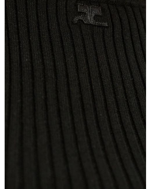 Courreges Black Ribbed-Knit Logo-Patch Tank Top
